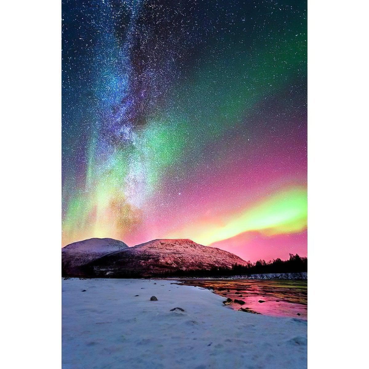 Aurora Over Snowy Terrain: Nature's light show over pristine white Aurora Over Snowy Terrain - Diamondartlove
