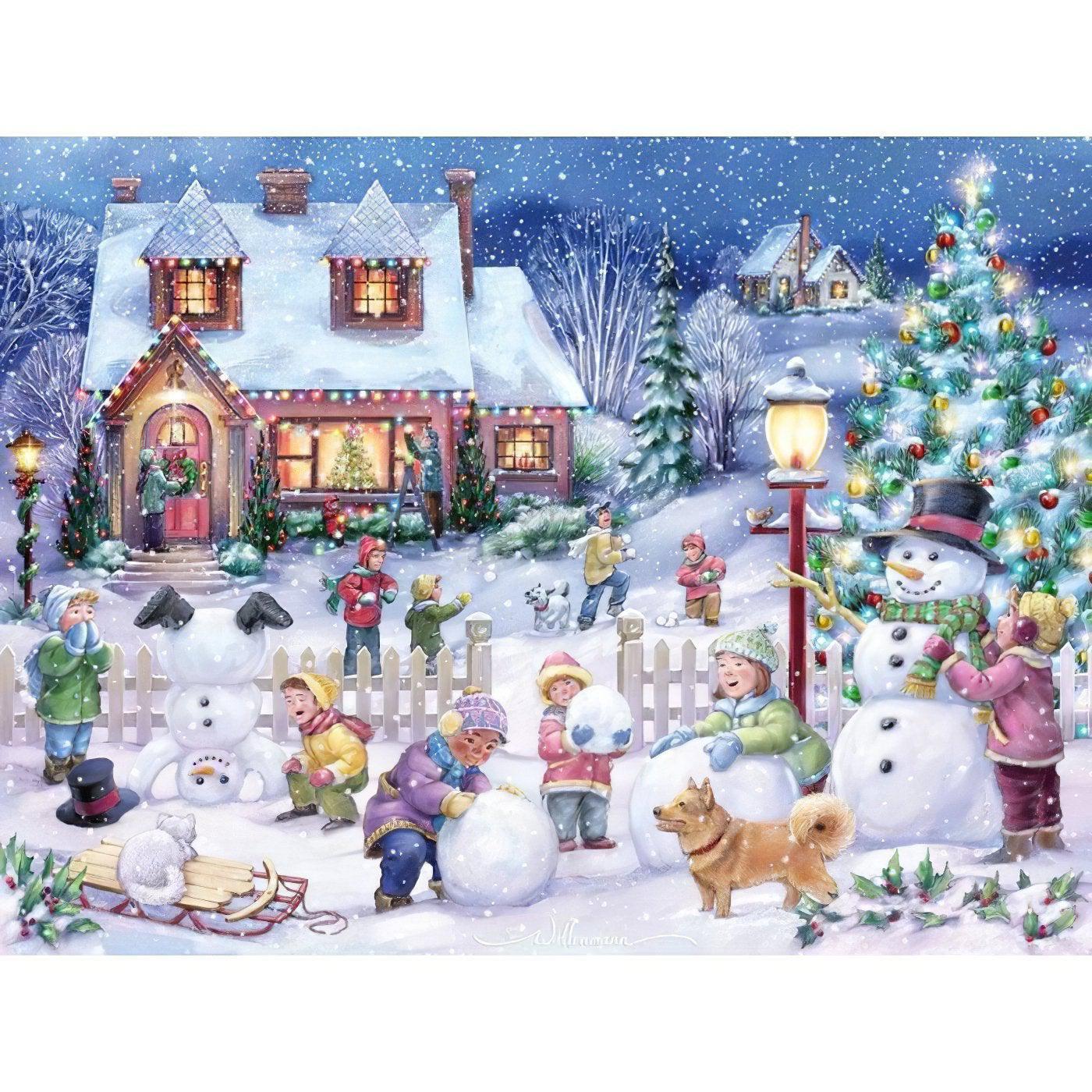 Revel in the enchanting harmony of a festive village and towering Christmas tree.Christmas Tree And Village - Diamondartlove