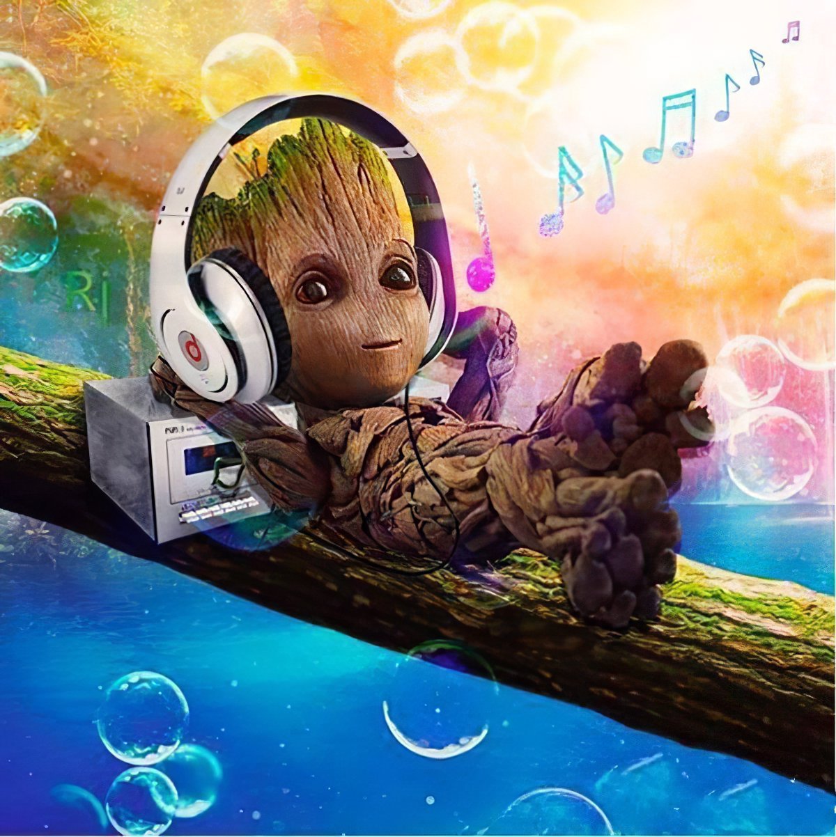 Baby Groot & Music: Grooving to tunes, full of life. #Diamondartlove