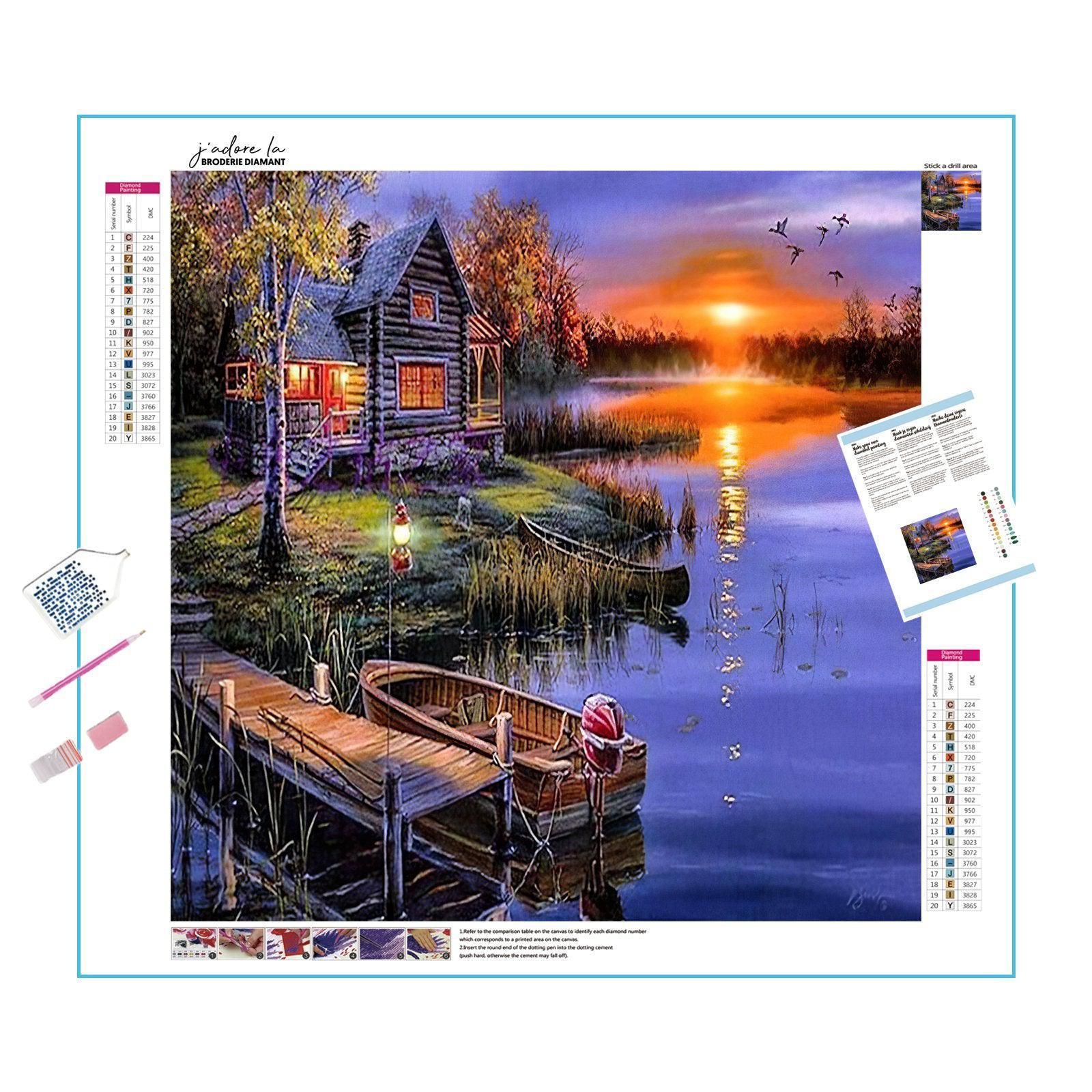 Unwind with this serene water landscape, perfect for bringing peace to any space Beautiful Lake And House - Diamondartlove