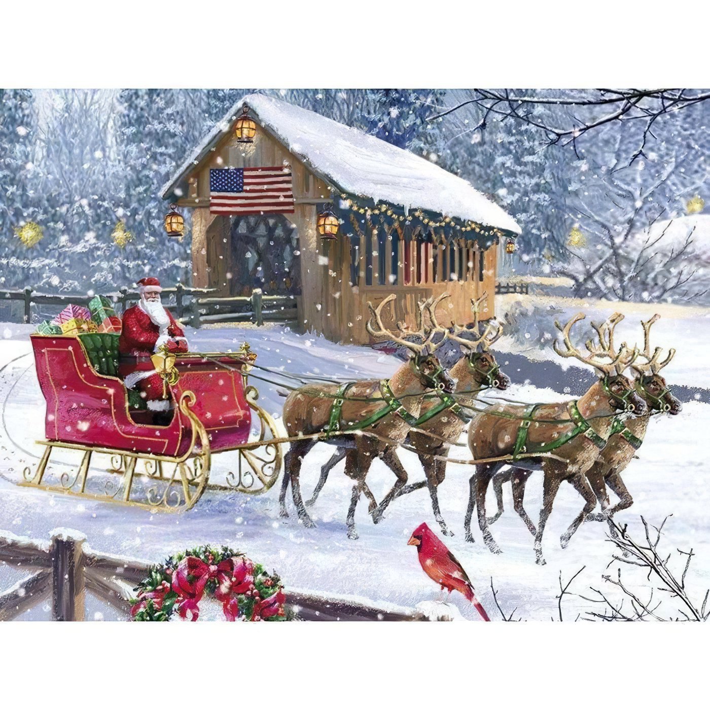 Celebrate the festive spirit as Santa's timeless ride traverses Beautiful Time And The Car Of Santa - Diamondartlove