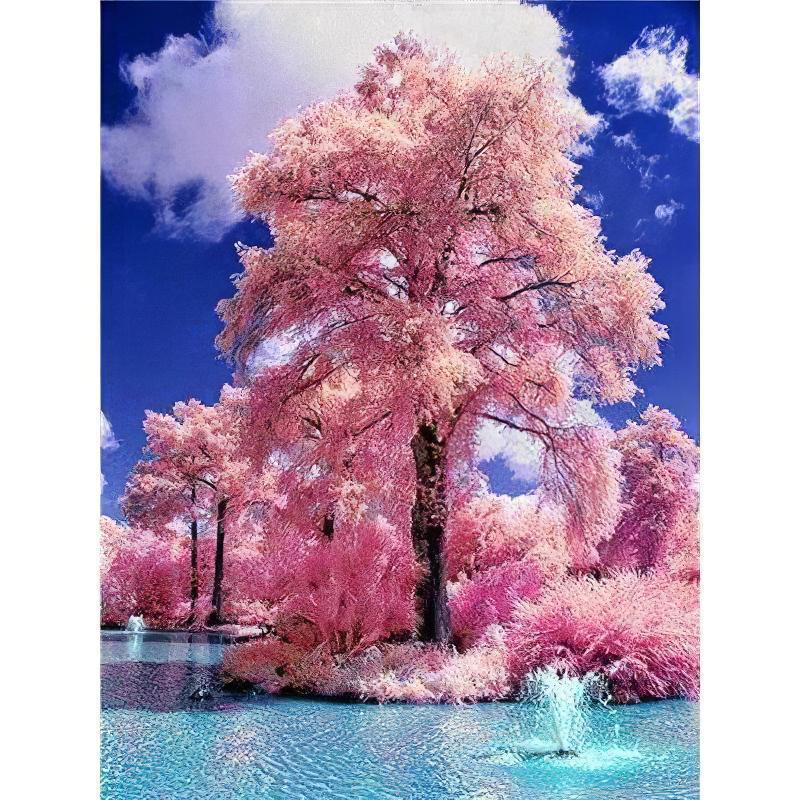 Pink Tree In River