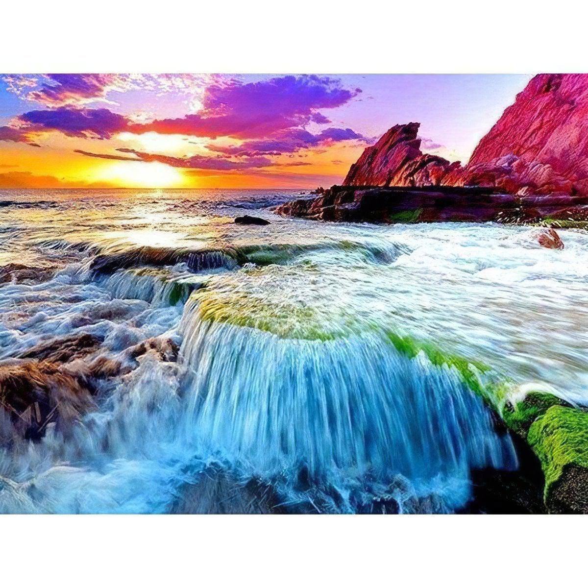 Experience inspiring beauty of nature's palette with vibrant masterpiece Beautiful Rainbow Waterfall - Diamondartlove