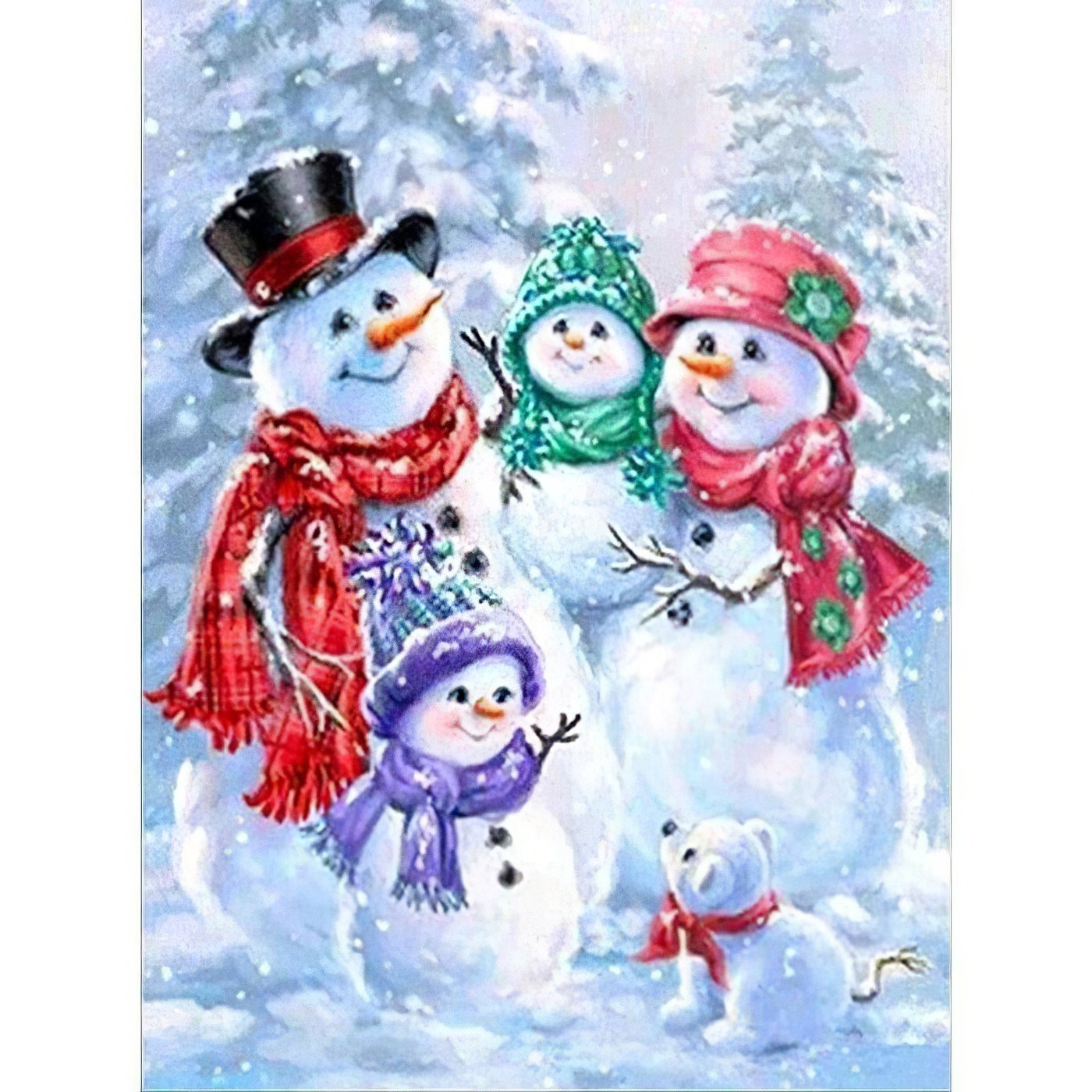 Celebrate winter with a cheerful snowman family scene.Family Of Snowman - Diamondartlove