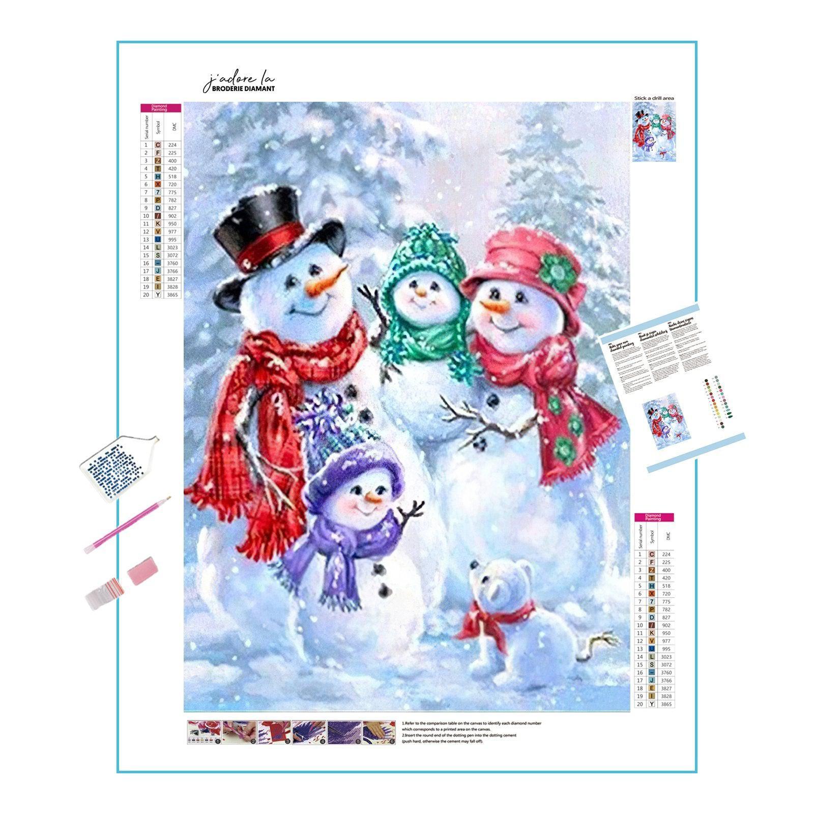 Celebrate winter with a cheerful snowman family scene.Family Of Snowman - Diamondartlove
