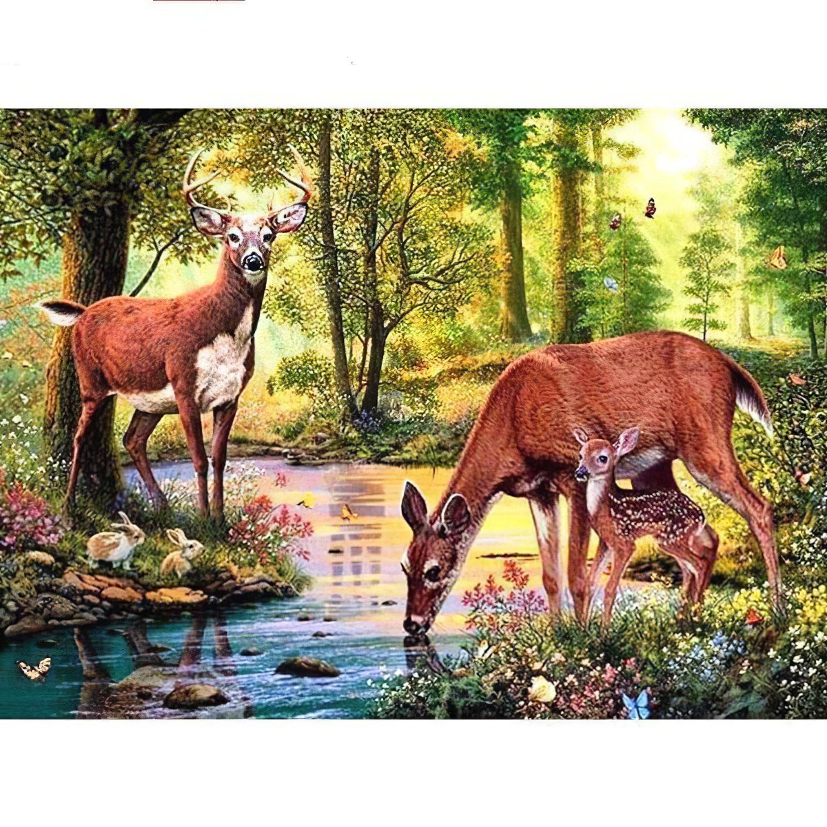 Savor nature's peace with Drinking Deers art.Drinking Deers - Diamondartlove