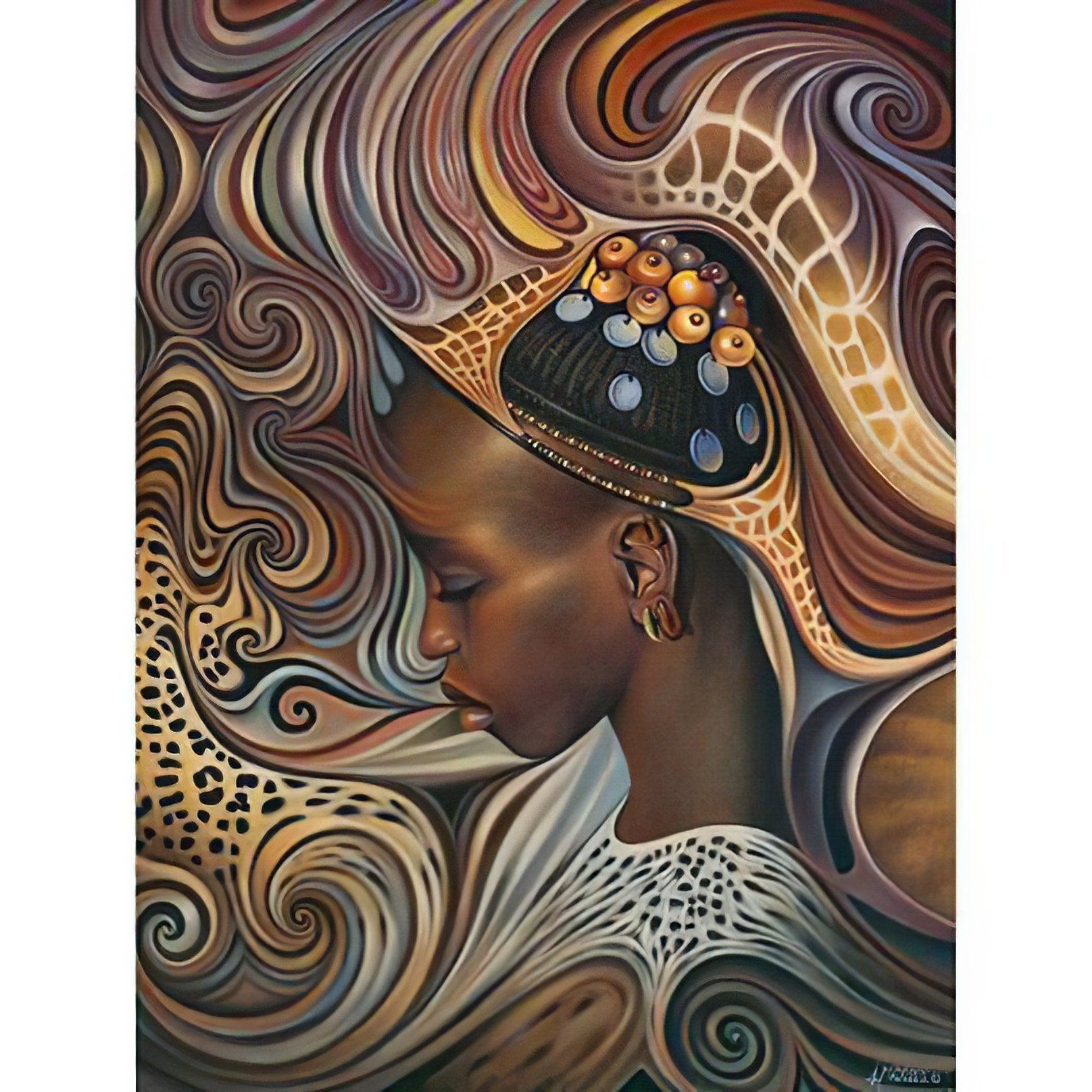 African Woman in Mosaic: Rich cultural tapestry brought to life.African Woman In Mosaic - Diamondartlove