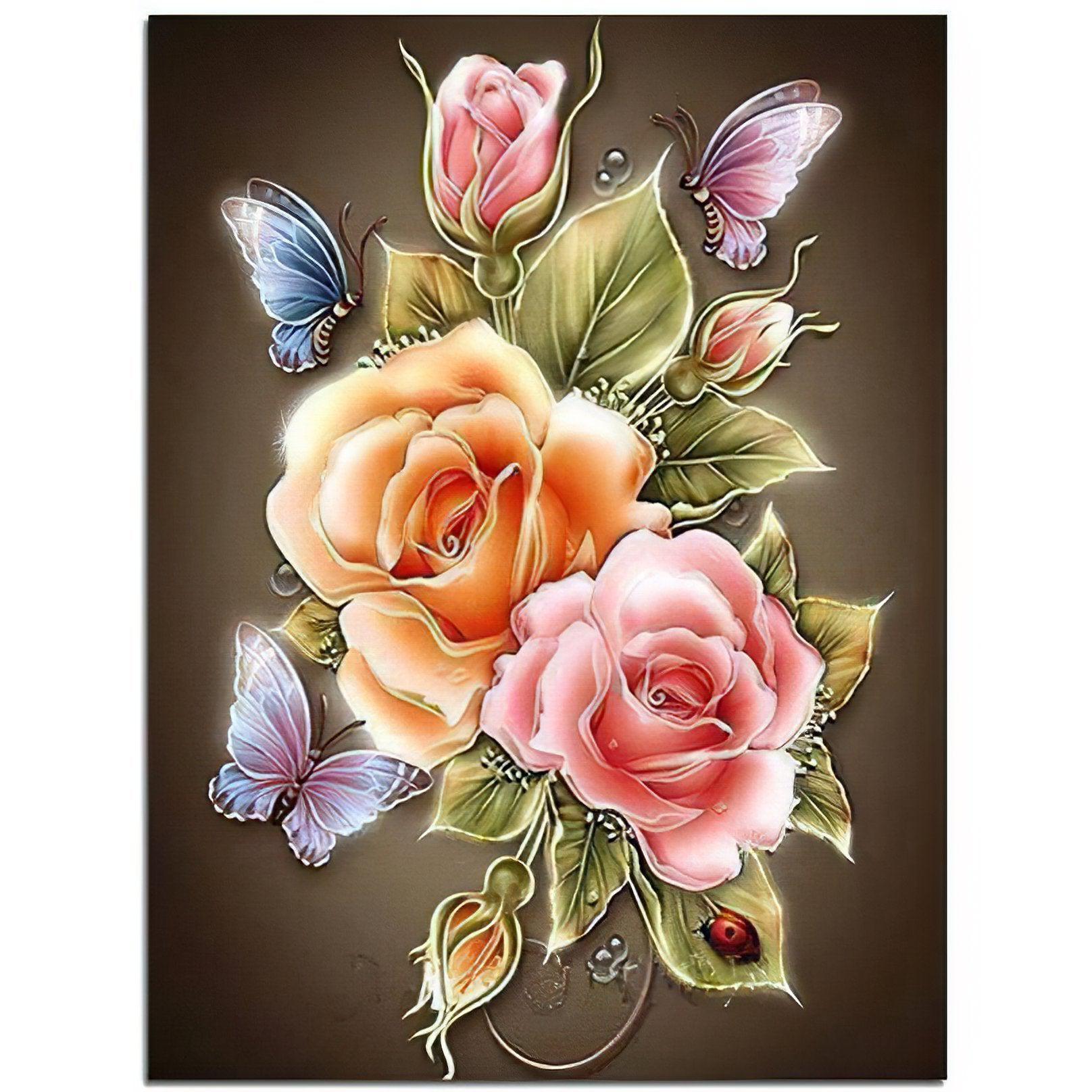 Celebrate nature's harmony with flowers and a butterfly.Flowers And Butterfly - Diamondartlove