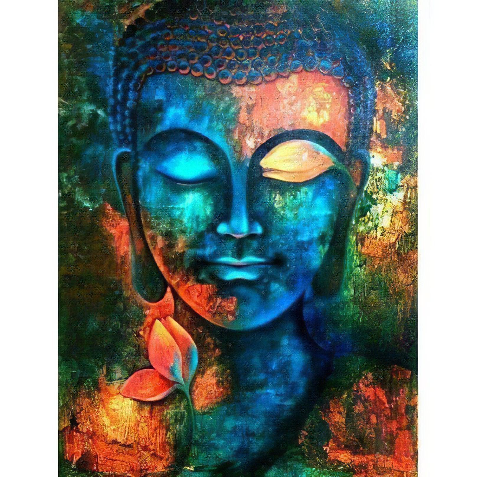 The tranquil face of Buddha with eyes closed, in deep meditation and peace. Buddha With Eyes Closed - Diamondartlove