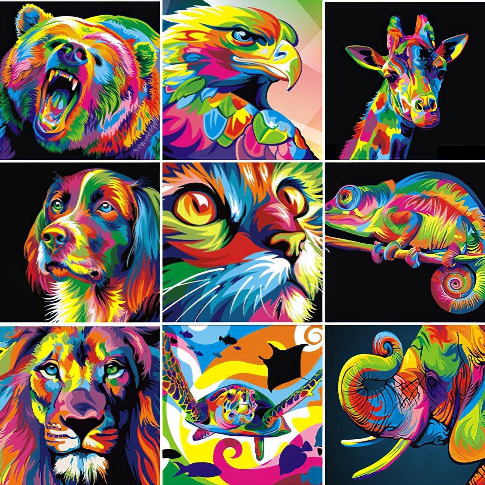 Marvel at a vibrant collection of animals, brought to life in brilliant colors.Colored Animals - Diamondartlove