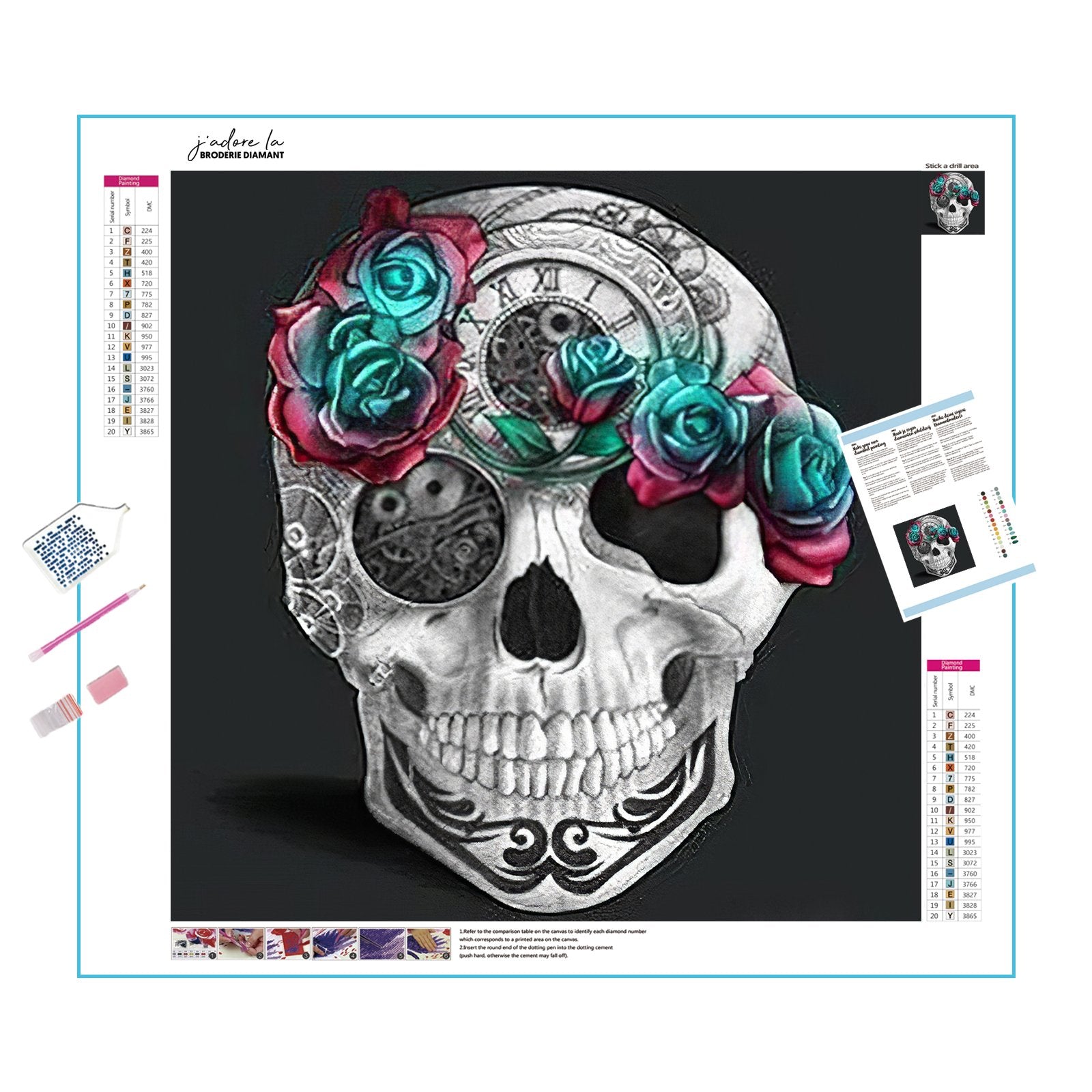 A Skull Decorated with Roses: Edgy elegance intertwined with floral beauty. A Skull Decorated With Roses - Diamondartlove