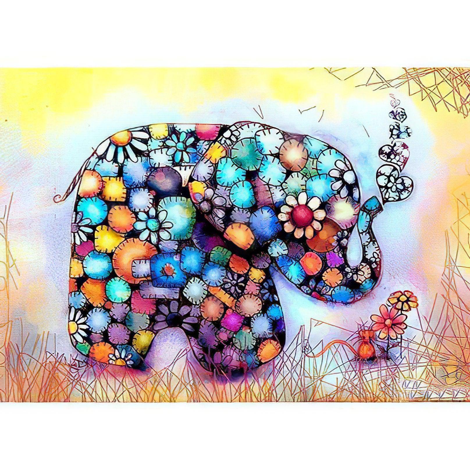 Celebrate vibrant beauty with Elephant and Flowers art.Elephant With Colorful Flowers - Diamondartlove