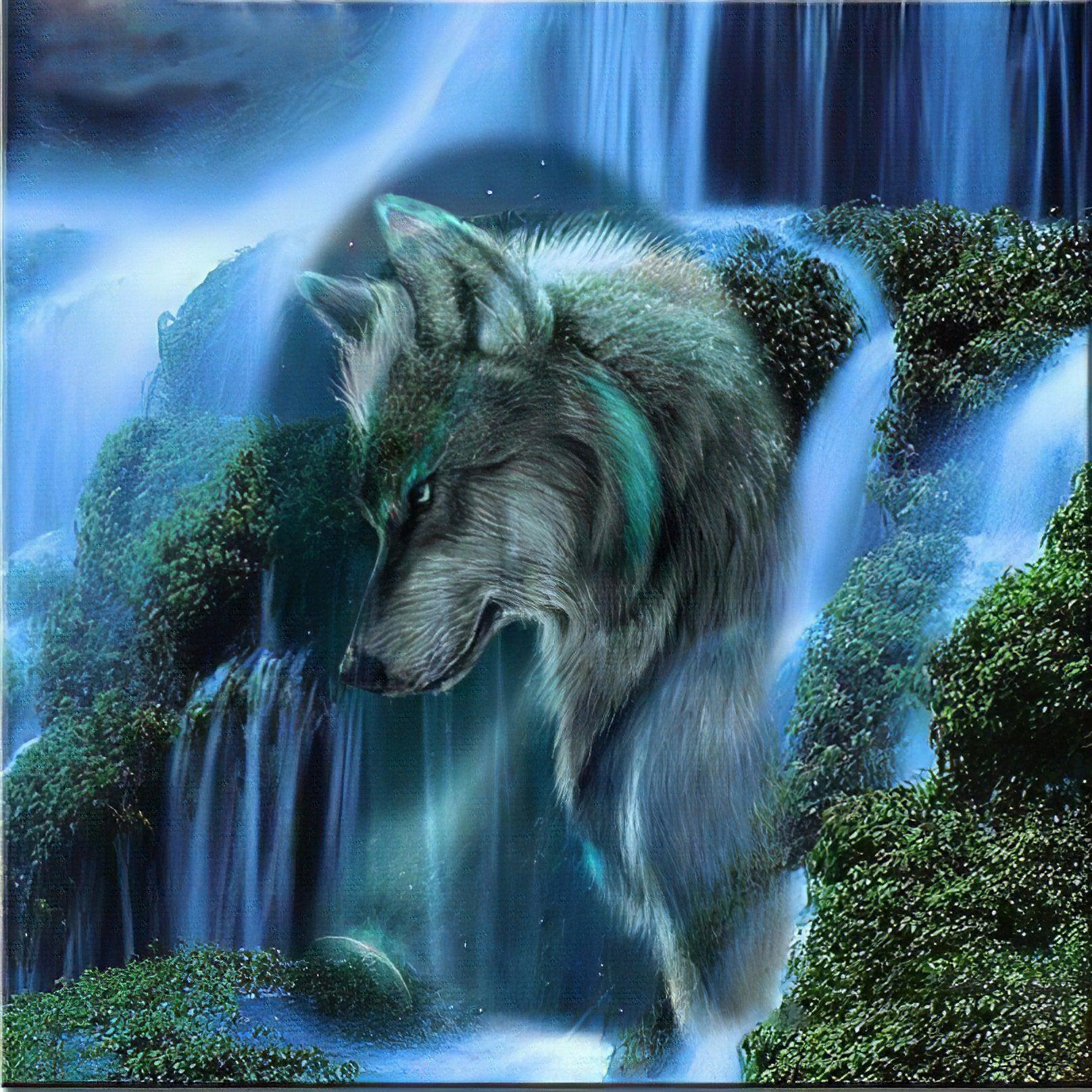 Wolf Beside A Waterfall