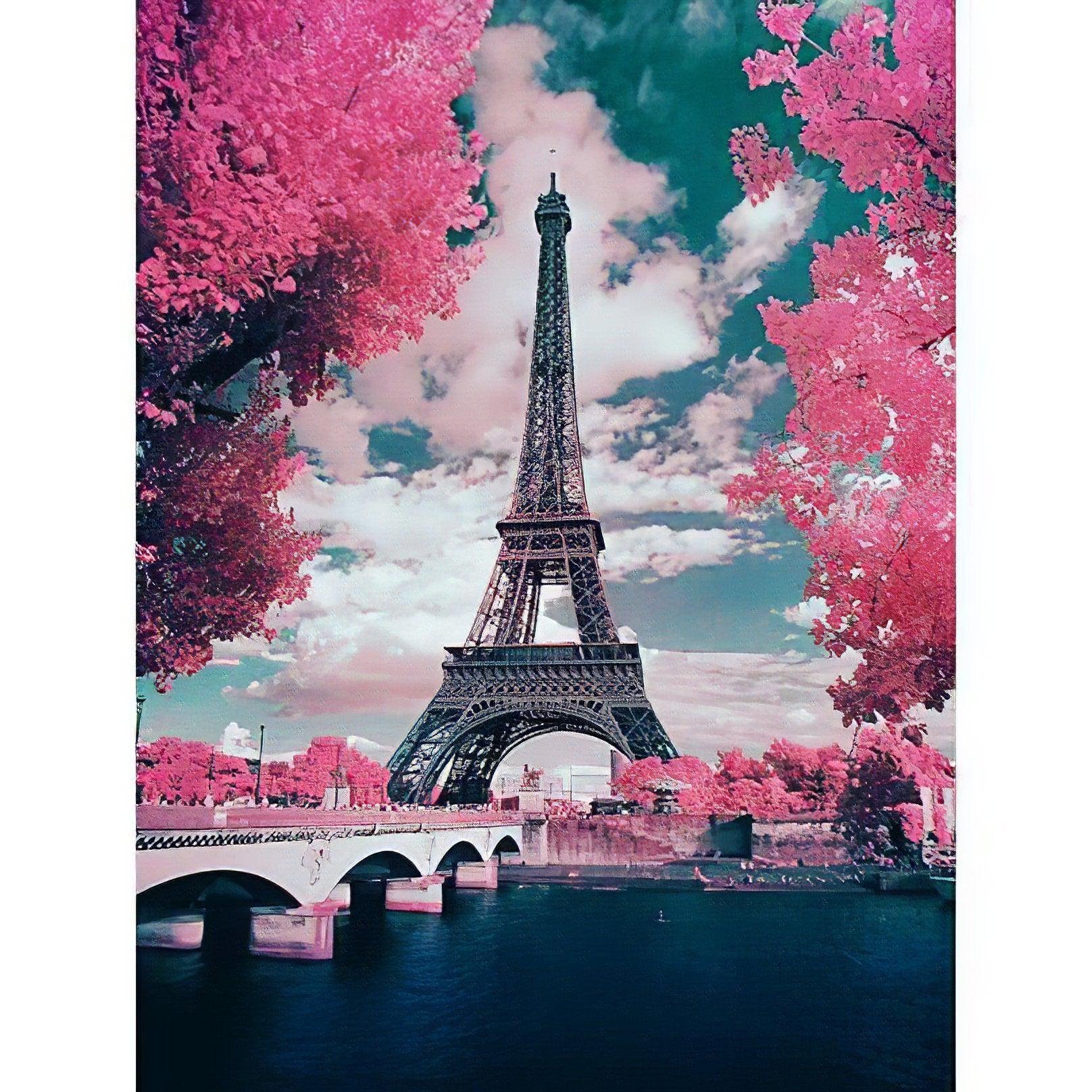 Enjoy a romantic scene featuring the Eiffel Tower surrounded by lush roses.Rosey View Of Eiffel Tower - Diamondartlove
