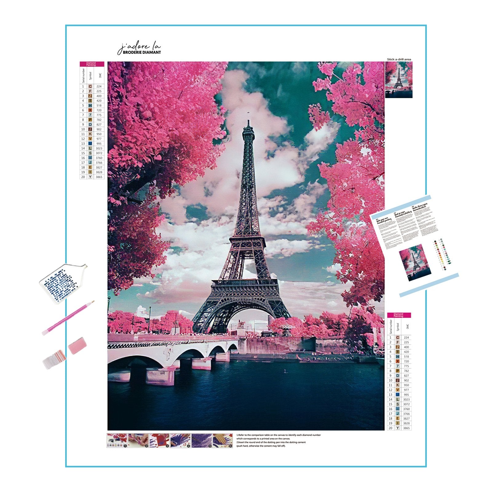 Enjoy a romantic scene featuring the Eiffel Tower surrounded by lush roses.Rosey View Of Eiffel Tower - Diamondartlove