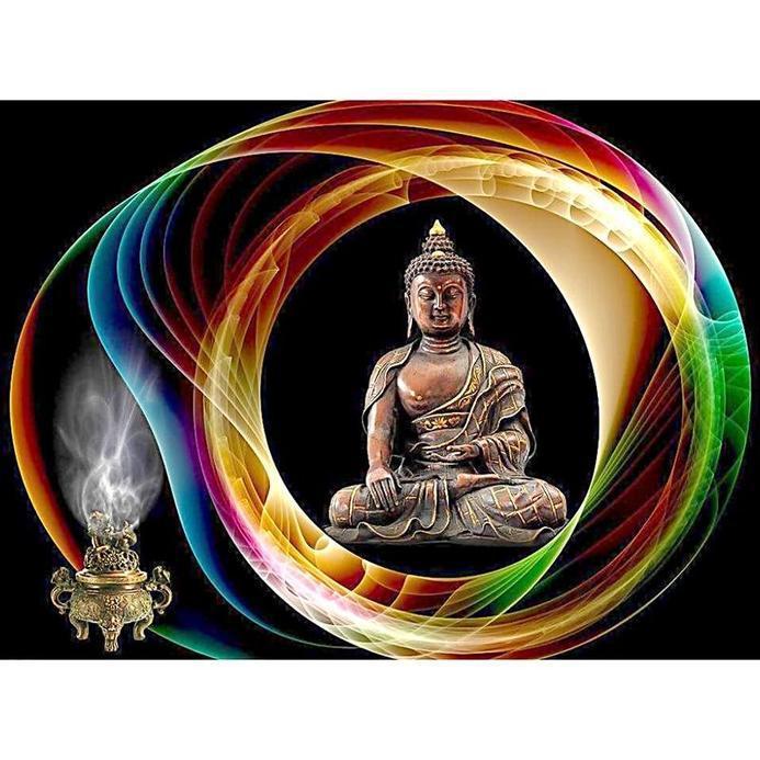Buddha amidst a spiritual aura, embodying enlightenment and cosmic harmony. Buddha In Spiritual Sphere - Diamondartlove