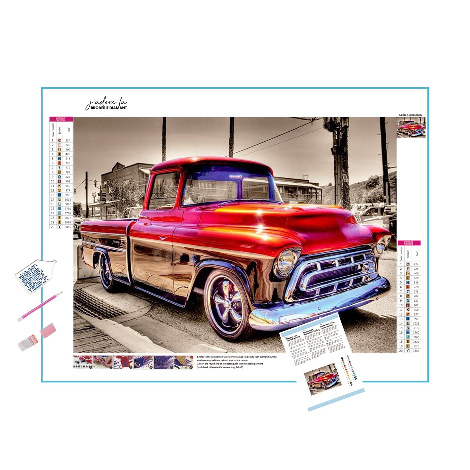 Capture the essence of country life with a classic vibrant red vehicle nestled.Red Pickup Truck - Diamondartlove