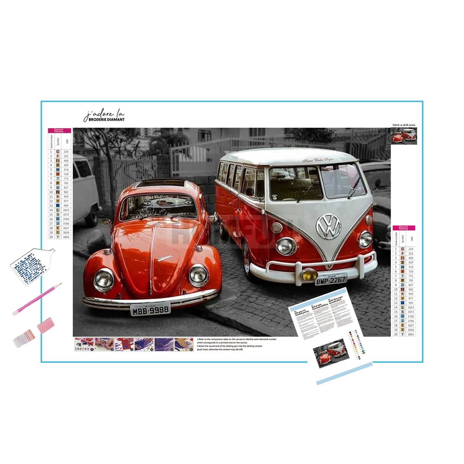 Journey back in time with a classic scene, capturing nostalgic city life.Red Car And Bus - Diamondartlove
